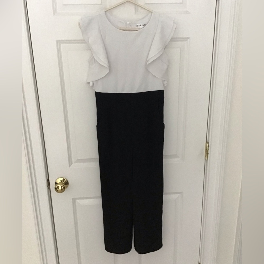 Emerald Sundae Black and White Ruffle  girls Jumpsuit